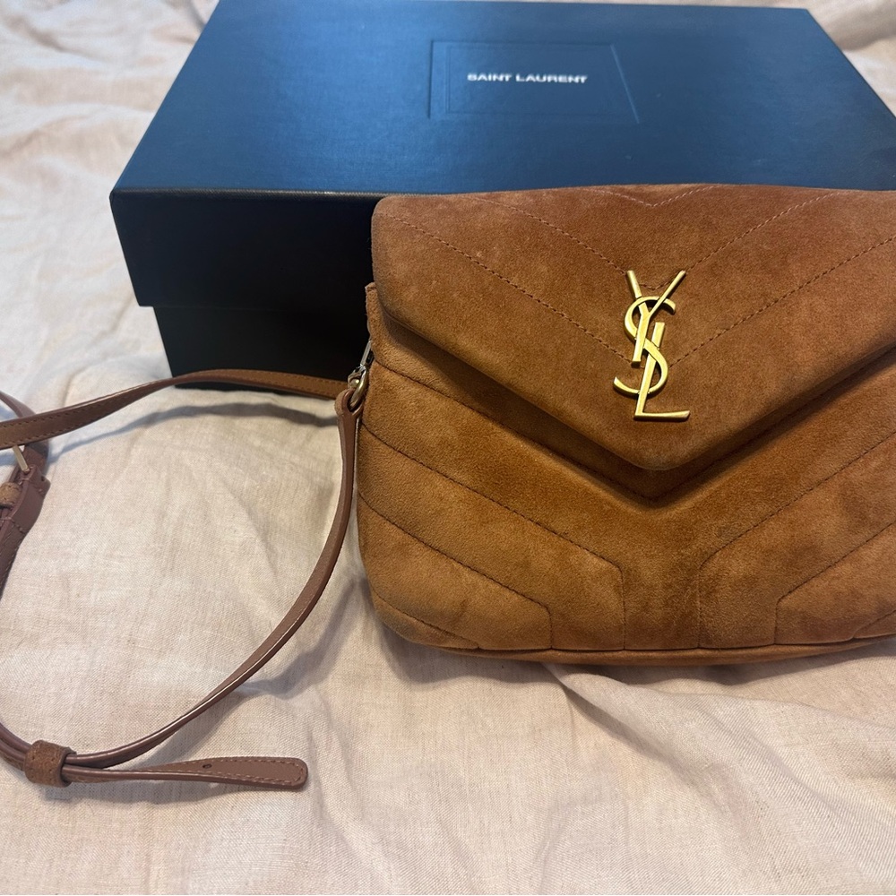 Saint Laurent Brown Suede Toy Loulou Crossbody Bag